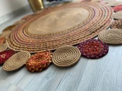 Milda 22 Multi Jüt Hasırlı El Örgüsü Çift Taraflı Kilim Yuvarlak Jüt Halı 90x90