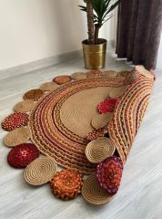 Milda 22 Multi Jüt Hasırlı El Örgüsü Çift Taraflı Kilim Yuvarlak Jüt Halı 120x120