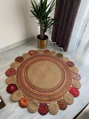Milda 22 Multi Jüt Hasırlı El Örgüsü Çift Taraflı Kilim Yuvarlak Jüt Halı 140x140