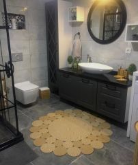 Milda 27 Bej Kahve Bohem Jüt Kilim Hasırlı El Örgüsü Çift Taraflı Kilim Yuvarlak Modern Jüt Halı 90x90