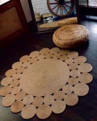 Milda 27 Bej Kahve Bohem Jüt Kilim Hasırlı El Örgüsü Çift Taraflı Kilim Yuvarlak Modern Jüt Halı 90x90