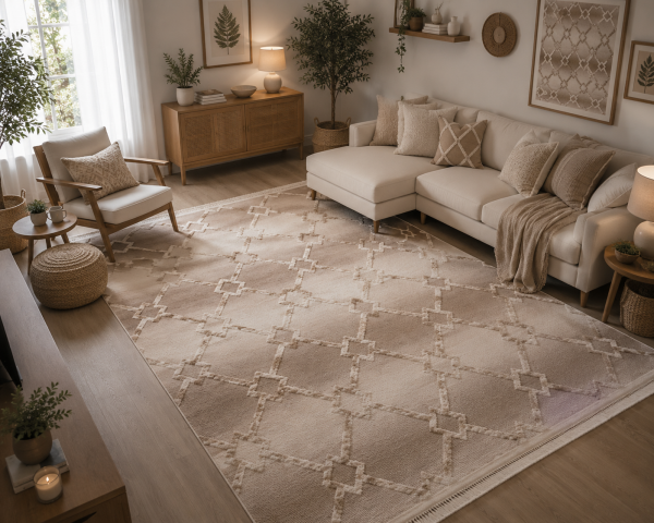 Enti Halı Step 2208 Vizon Kabartmalı Yumuşak Dokulu Hav Toz Vermez Modern Salon Oturma Odası Halısı