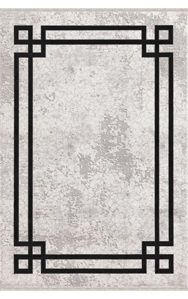 Merinos Halı Therapy 33260 090 Yün Tuşeli Çerçeveli Modern Salon Halısı Gri Siyah 80x300