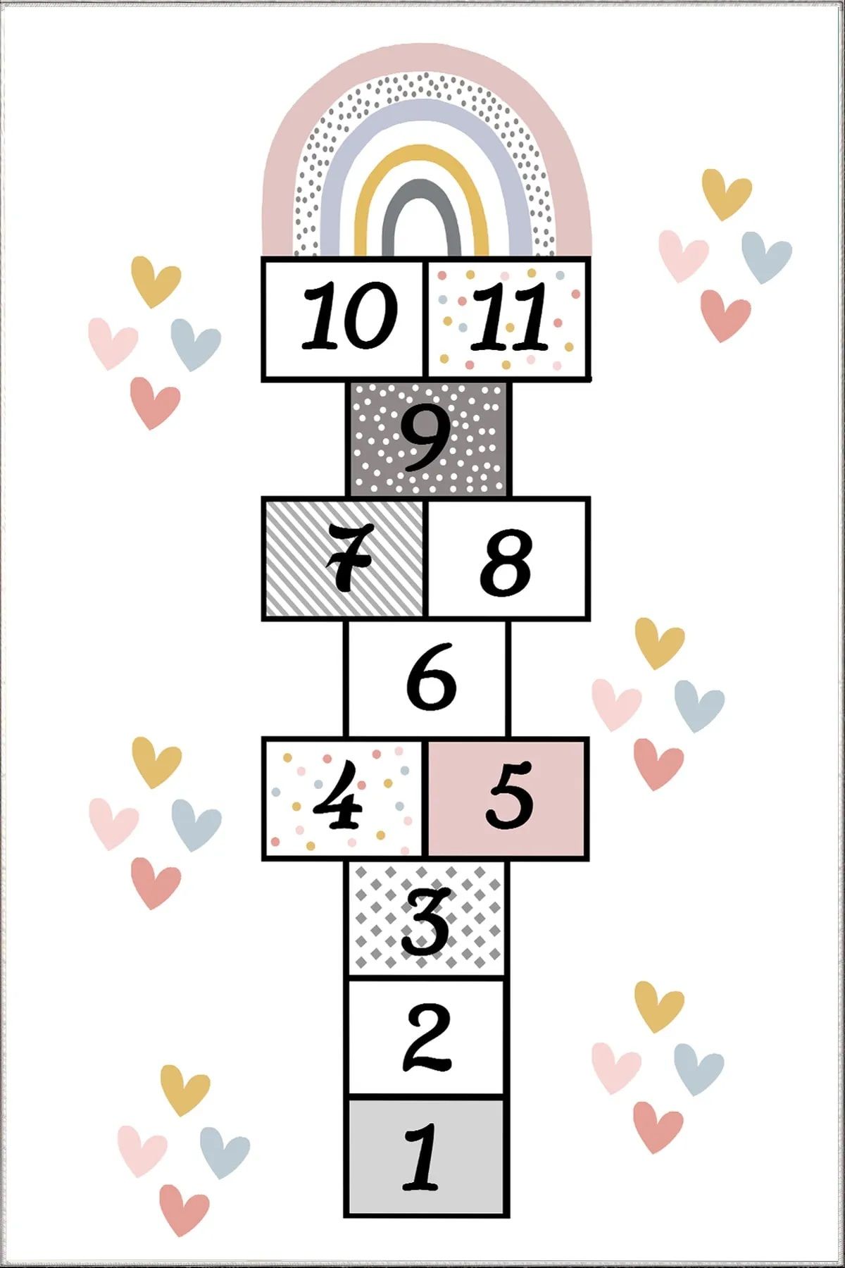 Cino 88 Krem Seksek Renkli Kalpli Çocuk Odası Oyun Halısı