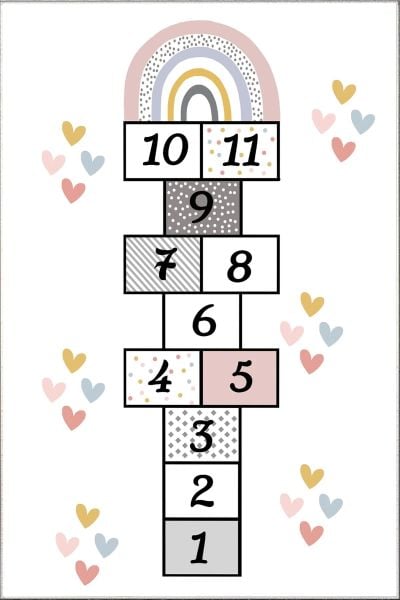 Cino 88 Krem Seksek Renkli Kalpli Çocuk Odası Oyun Halısı