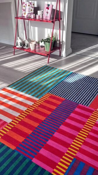 Dopamin Tarz Çok Renkli Modern Çizgiler Kreatif Dokuma Taban Dekoratif Halı Multy Salon Koridor Mutfak Oturma Odası Halısı Modern Halı