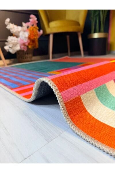 Dopamin Tarz Çok Renkli Modern Çizgiler Kreatif Dokuma Taban Dekoratif Halı Multy Salon Koridor Mutfak Oturma Odası Halısı Modern Halı