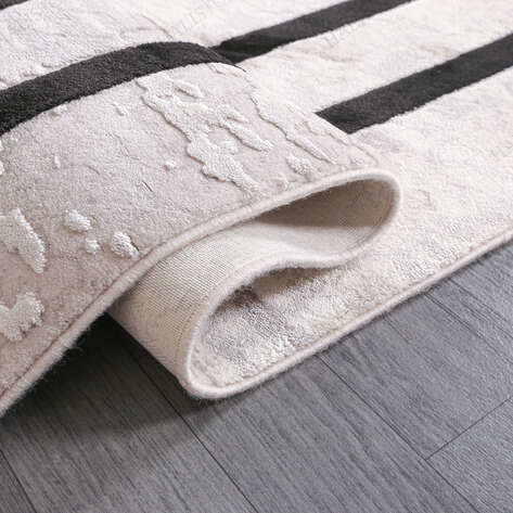 Merinos Halı Therapy 33260 090 Yün Tuşeli Çerçeveli Modern Salon Halısı Gri Siyah 100x200