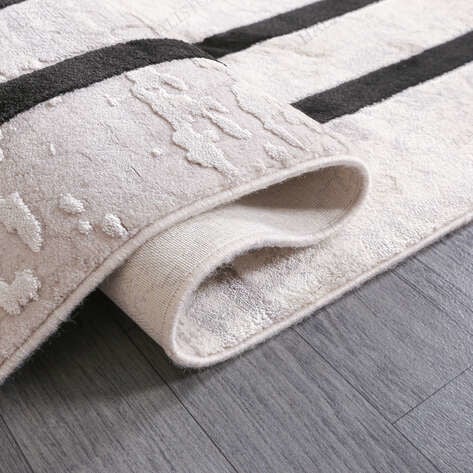 Merinos Halı Therapy 33260 090 Yün Tuşeli Çerçeveli Modern Salon Halısı Gri Siyah 200x290