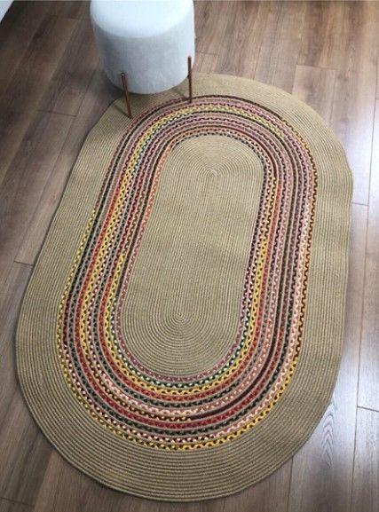 Milda 29 Jüt Hasır Örgü Bohem Çift Taraflı Kilim Dekoratif Oval Jüt Halı Balkon Banyo Antre Koridor Mutfak Yıkanabilir Jüt Kilim 80x150