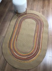 Milda 29 Jüt Hasır Örgü Bohem Çift Taraflı Kilim Dekoratif Oval Jüt Halı Balkon Banyo Antre Koridor Mutfak Yıkanabilir Jüt Kilim 80x150