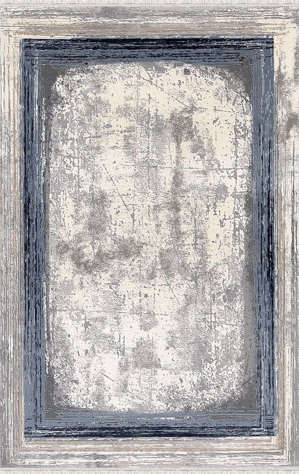 Merinos Halı Therapy 34665 030 Yün Tuşeli Çerçeveli Modern Salon Halısı Gri Mavi 100x300