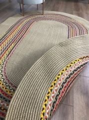 Milda 29 Jüt Hasır Örgü Bohem Çift Taraflı Kilim Dekoratif Oval Jüt Halı Balkon Banyo Antre Koridor Mutfak Yıkanabilir Jüt Kilim 120x180