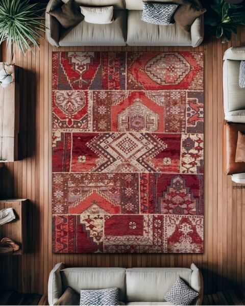 Drom Pamuk Dokuma Taban Makinede Yıkanabilen Kilim Kaymaz Şönil Patchwork Vintage Halı