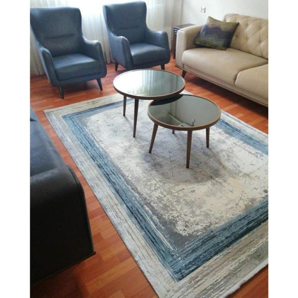 Merinos Halı Therapy 34665 030 Yün Tuşeli Çerçeveli Modern Salon Halısı Gri Mavi 200x290