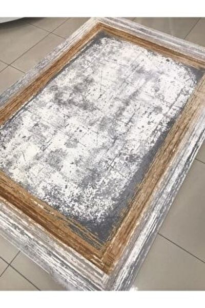 Merinos Halı Therapy 34665 075 Yün Tuşeli Çerçeveli Modern Salon Halısı Gri Bakır 80x300