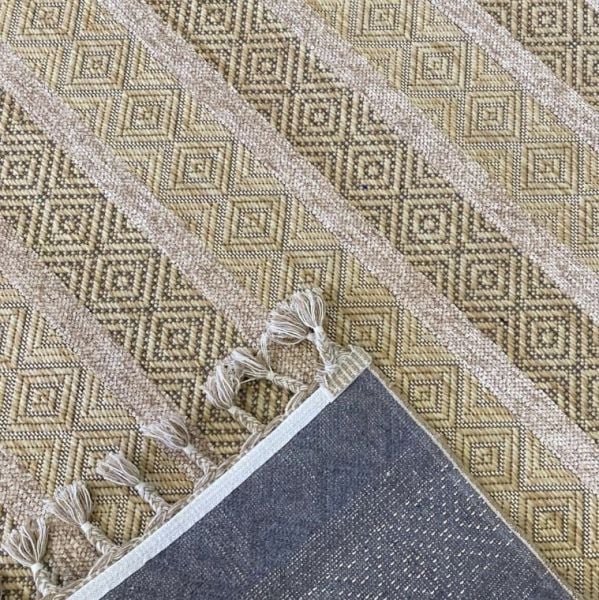 Reform Halı Everest 6606 Bej Sarı Örgü Saçaklı Şönil Kilim Salon Koridor Halısı Yolluk