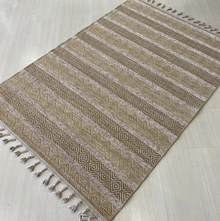 Reform Halı Everest 6606 Bej Sarı Örgü Saçaklı Şönil Kilim Salon Koridor Halısı Yolluk