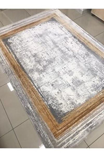 Merinos Halı Therapy 34665 075 Yün Tuşeli Çerçeveli Modern Salon Halısı Gri Bakır 200x290