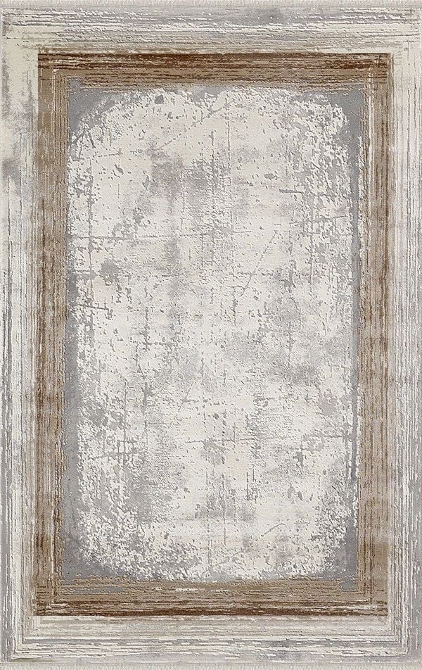 Merinos Halı Therapy 34665 080 Yün Tuşeli Çerçeveli Modern Salon Halısı Gri Kahve 80x150