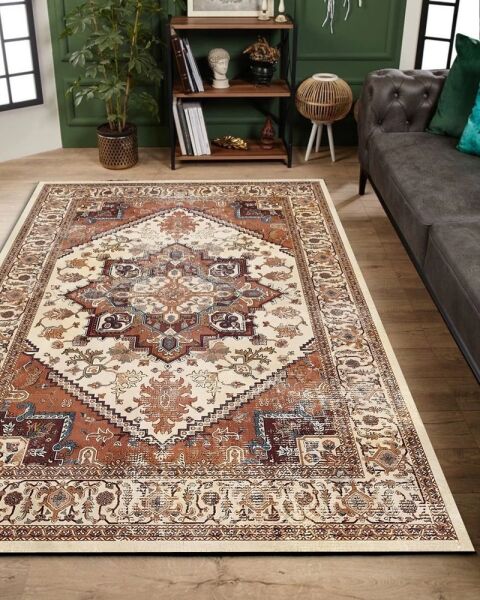 Drom Pamuk Dokuma Taban Makinede Yıkanabilen Kilim Kaymaz Şönil Otantik Vintage Halı