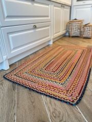 Milda 32 Multi Jüt Hasırlı El Örgüsü Çift Taraflı Kilim Dikdörtgen Jüt Halı 80x200
