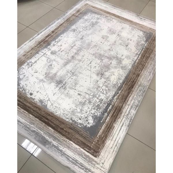 Merinos Halı Therapy 34665 080 Yün Tuşeli Çerçeveli Modern Salon Halısı Gri Kahve 160x230