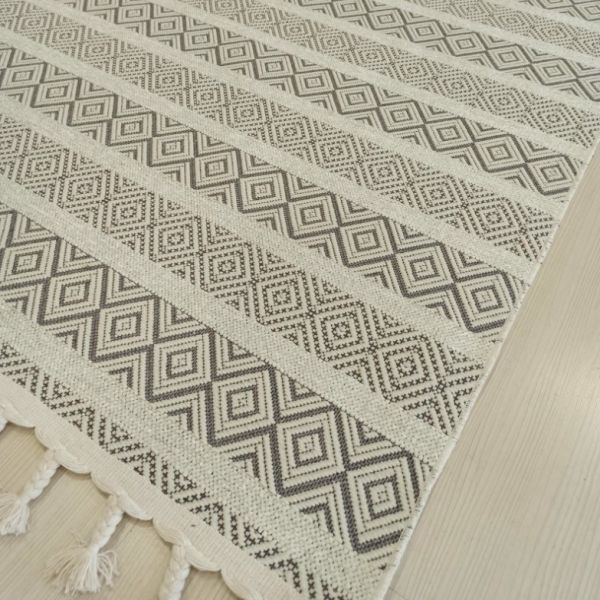 Reform Halı Everest 6601 Beyaz Örgü Saçaklı Şönil Kilim Salon Koridor Halısı Yolluk