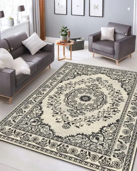 Drom Pamuk Dokuma Taban Makinede Yıkanabilen Kilim Kaymaz Şönil Modern Şık Vintage Halı