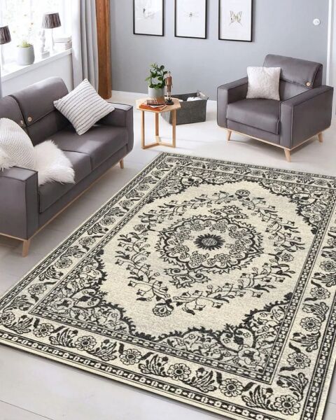 Drom Pamuk Dokuma Taban Makinede Yıkanabilen Kilim Kaymaz Şönil Modern Şık Vintage Halı