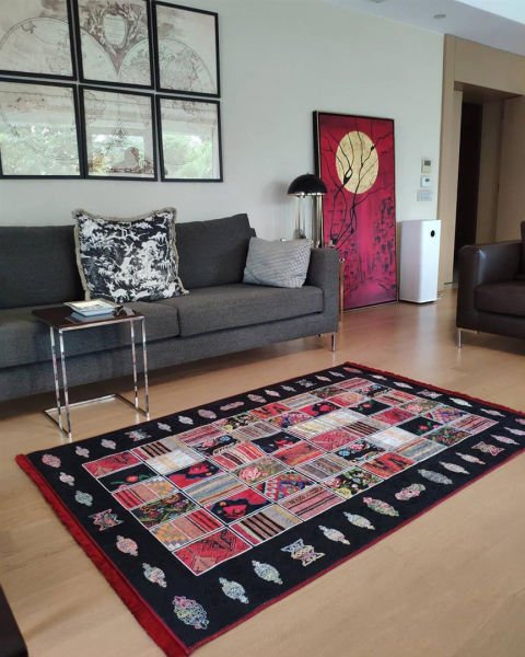 Halımax Dara 034 Yıkanabilir Kaymaz Dokuma Tabanlı Siyah Patchwork Desenli Modern Halı