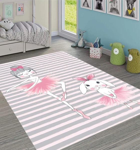 Cino 88 Pembe Krem Balerin Kız Çocuk Odası Oyun Halısı