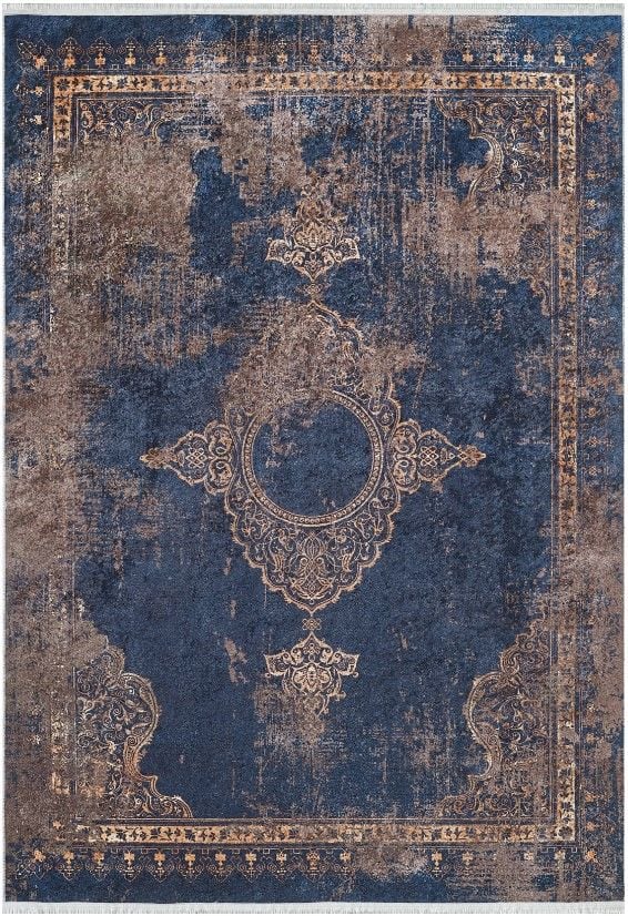 Halımax Dara 059 Yıkanabilir Kaymaz Dokuma Tabanlı Otantik Lacivert Modern Halı | Salon, Oturma Odası Mutfak Yatak Odası ve Antre Halısı