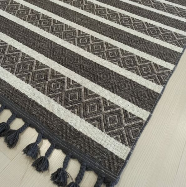 Reform Halı Everest 6602 Gri Örgü Saçaklı Şönil Kilim Salon Koridor Halısı Yolluk