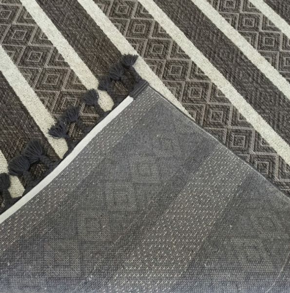 Reform Halı Everest 6602 Gri Örgü Saçaklı Şönil Kilim Salon Koridor Halısı Yolluk