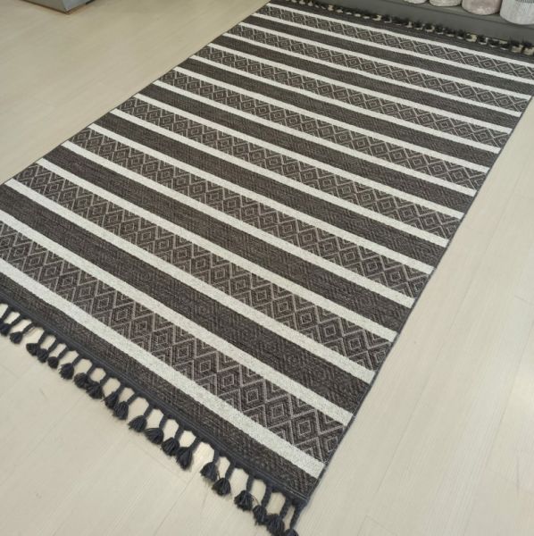 Reform Halı Everest 6602 Gri Örgü Saçaklı Şönil Kilim Salon Koridor Halısı Yolluk