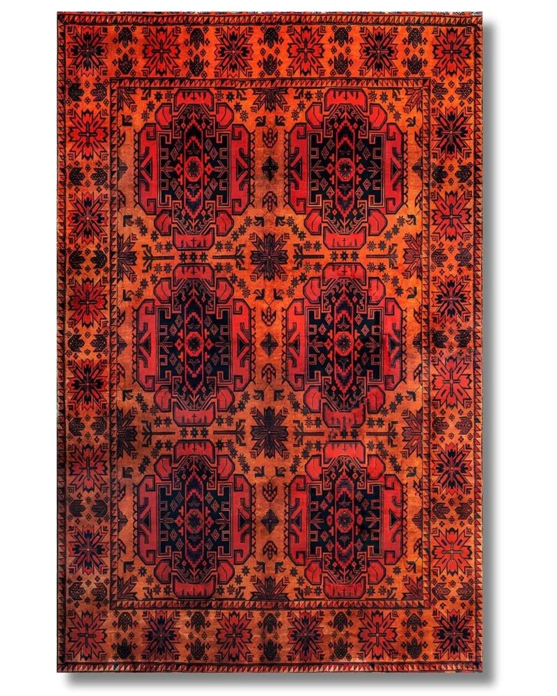 Drom Pamuk Dokuma Taban Makinede Yıkanabilen Kilim Kaymaz Şönil Turuncu Kırmızı Bohem Halı