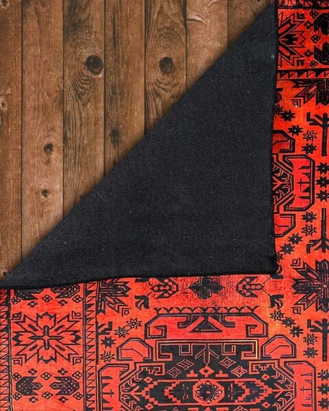 Drom Pamuk Dokuma Taban Makinede Yıkanabilen Kilim Kaymaz Şönil Turuncu Kırmızı Bohem Halı