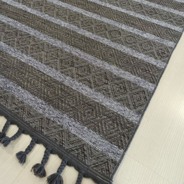 Reform Halı Everest 6603 Antrasit Örgü Saçaklı Şönil Kilim Salon Koridor Halısı Yolluk