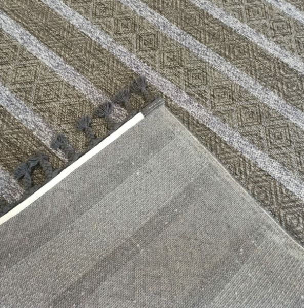 Reform Halı Everest 6603 Antrasit Örgü Saçaklı Şönil Kilim Salon Koridor Halısı Yolluk