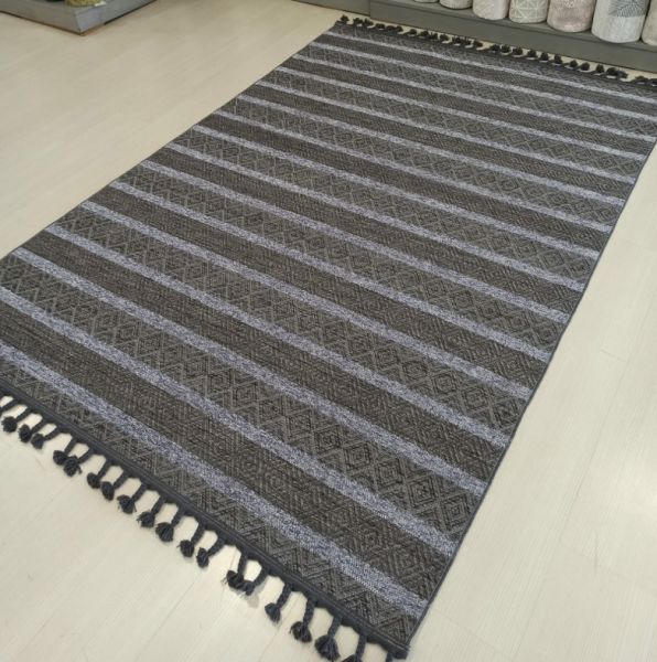 Reform Halı Everest 6603 Antrasit Örgü Saçaklı Şönil Kilim Salon Koridor Halısı Yolluk