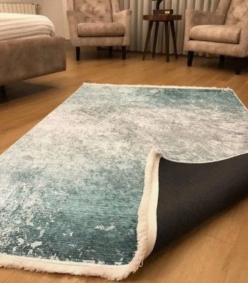 Halımax Dara 146 Yıkanabilir Kaymaz Dokuma Tabanlı Turkuaz Geçişli Modern Halı | Salon, Oturma Odası Mutfak Yatak Odası ve Antre Halısı