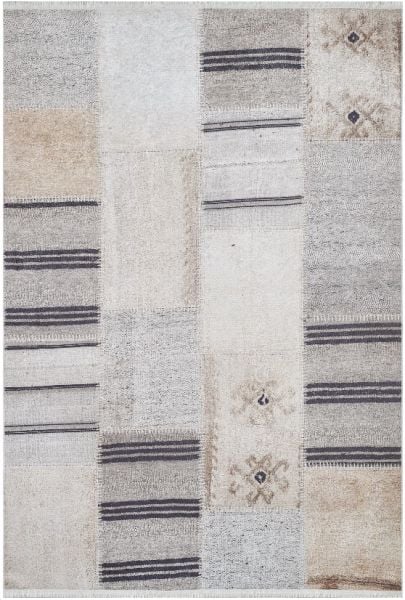 Halımax Dara 159 Yıkanabilir Kaymaz Dokuma Tabanlı Bej Patchwork Modern Halı