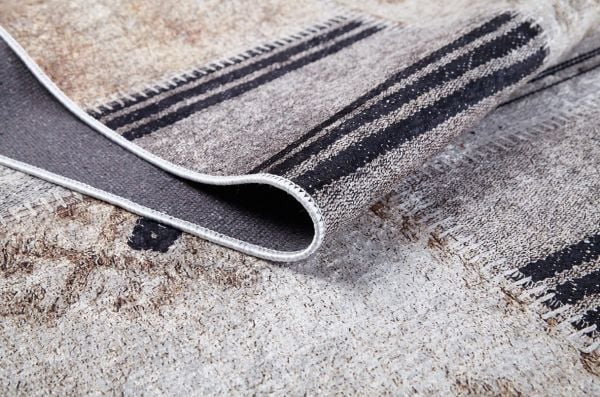 Halımax Dara 159 Yıkanabilir Kaymaz Dokuma Tabanlı Bej Patchwork Modern Halı