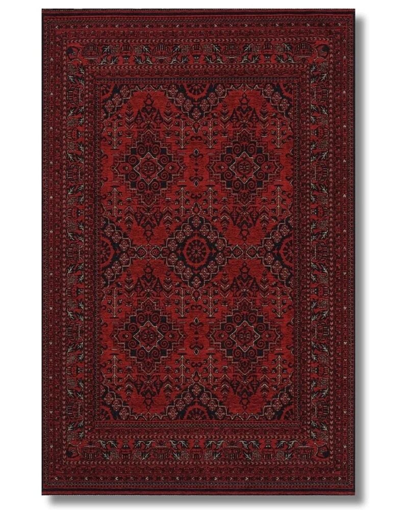 Drom Pamuk Dokuma Taban Makinede Yıkanabilen Kilim Kaymaz Şönil Kırmızı Bordo Otantik Halı
