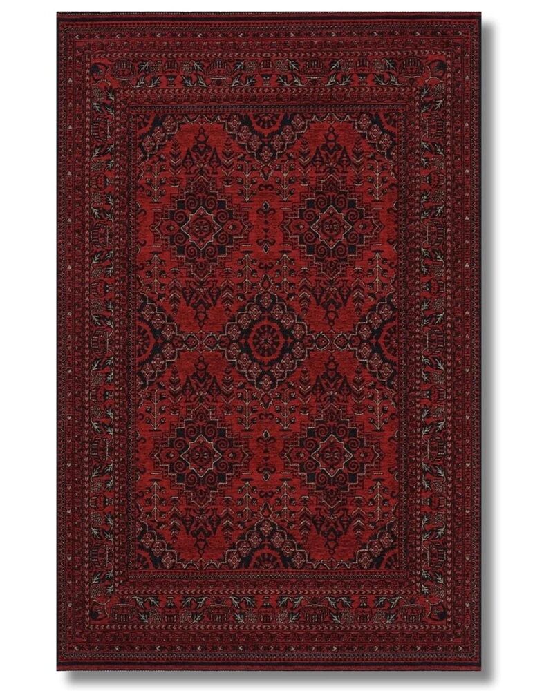 Drom Pamuk Dokuma Taban Makinede Yıkanabilen Kilim Kaymaz Şönil Kırmızı Bordo Otantik Halı