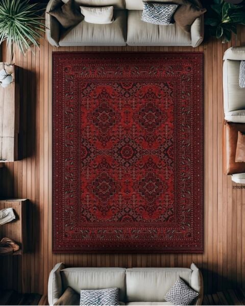 Drom Pamuk Dokuma Taban Makinede Yıkanabilen Kilim Kaymaz Şönil Kırmızı Bordo Otantik Halı