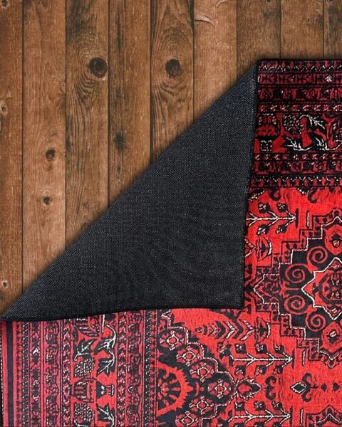Drom Pamuk Dokuma Taban Makinede Yıkanabilen Kilim Kaymaz Şönil Kırmızı Bordo Otantik Halı