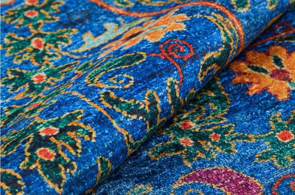 Halımax Dara 165 Yıkanabilir Kaymaz Dokuma Tabanlı Mavi Floral Etnik Modern Halı | Salon, Oturma Odası Mutfak Yatak Odası ve Antre Halısı