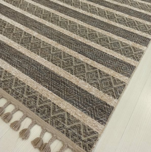 Reform Halı Everest 6604 Bej Örgü Saçaklı Şönil Kilim Salon Koridor Halısı Yolluk